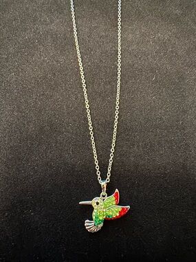 NWOT Jewel Hummingbird Pendant Necklace Green & Pink